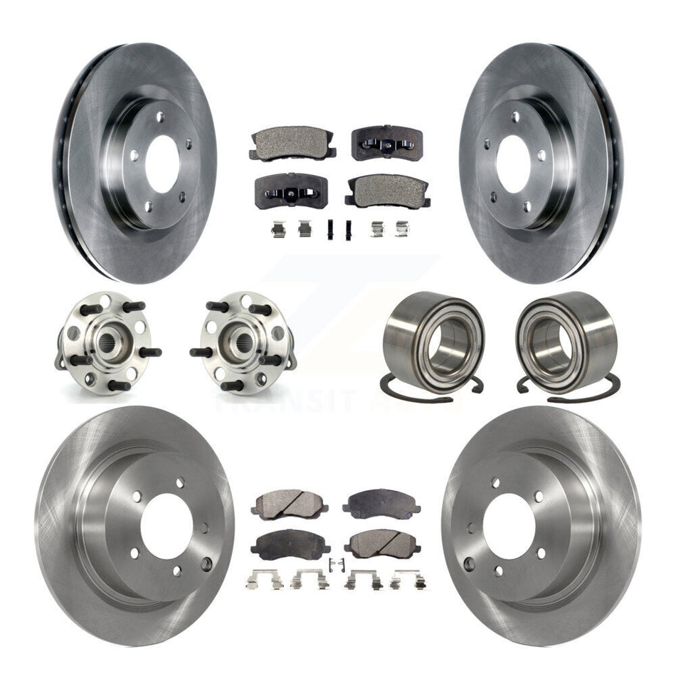 Front Rear Wheel Hub Bearings Assembly Disc Brake Rotors And Semi-Metallic Pads Kit (10Pc) For Jeep Patriot Compass With 302mm Diameter Rotor KBB-106262