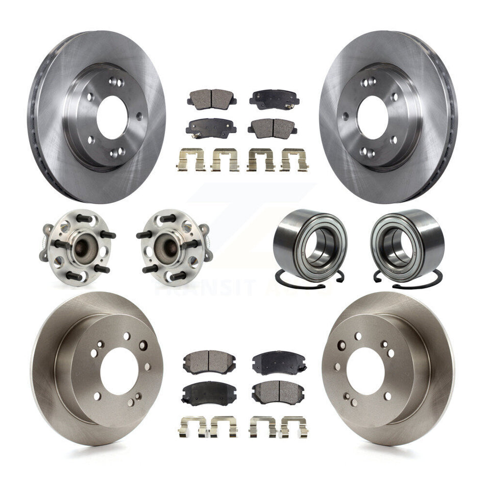 Front Rear Wheel Hub Bearings Assembly Disc Brake Rotors And Semi-Metallic Pads Kit (10Pc) For 2010 Hyundai Elantra Sedan with 4-Wheel ABS From 03 23 10 KBB-106265