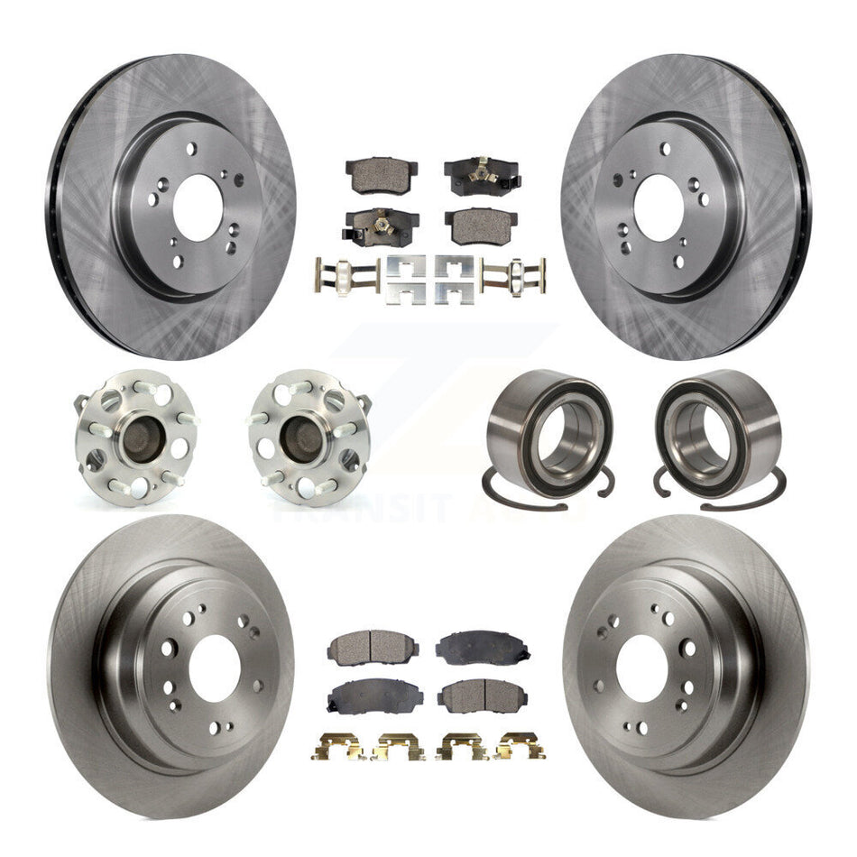 Front Rear Wheel Hub Bearings Assembly Disc Brake Rotors And Semi-Metallic Pads Kit (10Pc) For Honda Accord Crosstour FWD KBB-106272