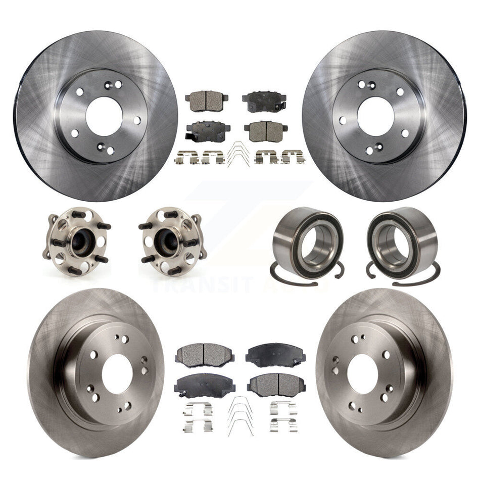 Front Rear Wheel Hub Bearings Assembly Disc Brake Rotors And Semi-Metallic Pads Kit (10Pc) For Honda Accord KBB-106287
