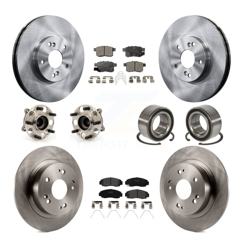 Front Rear Wheel Hub Bearings Assembly Disc Brake Rotors And Semi-Metallic Pads Kit (10Pc) For Honda Accord Acura TSX KBB-106288