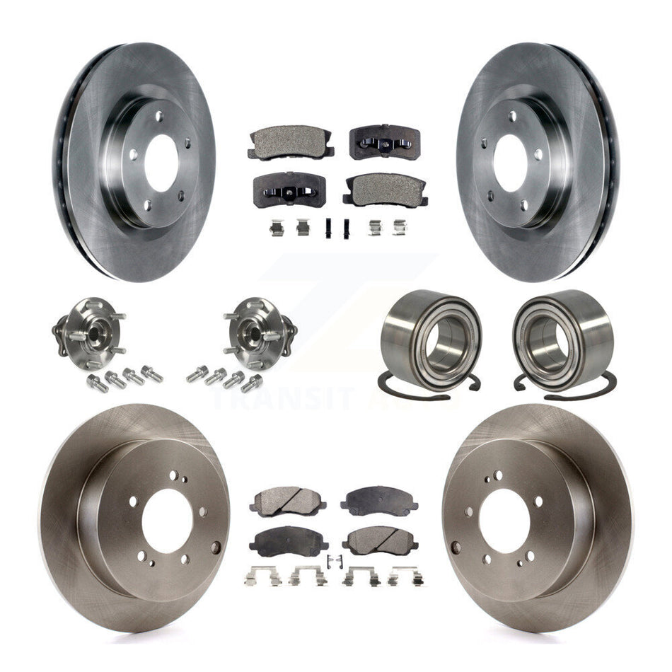 Front Rear Wheel Hub Bearings Assembly Disc Brake Rotors And Semi-Metallic Pads Kit (10Pc) For Mitsubishi Outlander Without 7 Passenger Seating KBB-106300