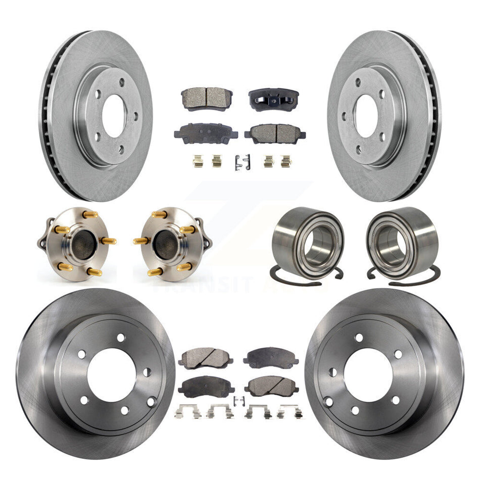 Front Rear Wheel Hub Bearings Assembly Disc Brake Rotors And Semi-Metallic Pads Kit (10Pc) For Mitsubishi Lancer KBB-106305