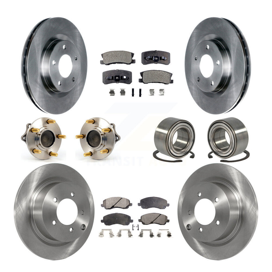 Front Rear Wheel Hub Bearings Assembly Disc Brake Rotors And Semi-Metallic Pads Kit (10Pc) For Mitsubishi Lancer Outlander Sport KBB-106307