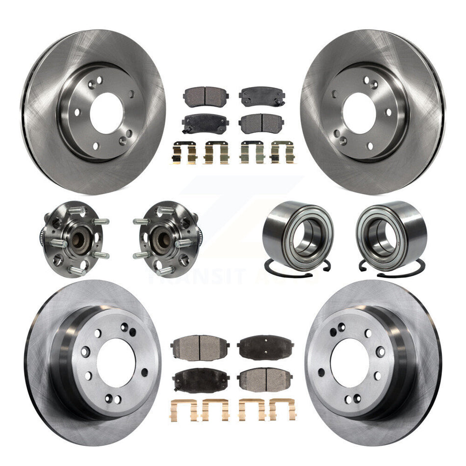 Front Rear Wheel Hub Bearings Assembly Disc Brake Rotors And Semi-Metallic Pads Kit (10Pc) For 2010 Hyundai Elantra Hatchback with Non-ABS KBB-106320