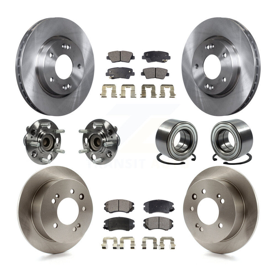 Front Rear Wheel Hub Bearings Assembly Disc Brake Rotors And Semi-Metallic Pads Kit (10Pc) For 2010 Hyundai Elantra Sedan with Non-ABS From 03 23 10 KBB-106321