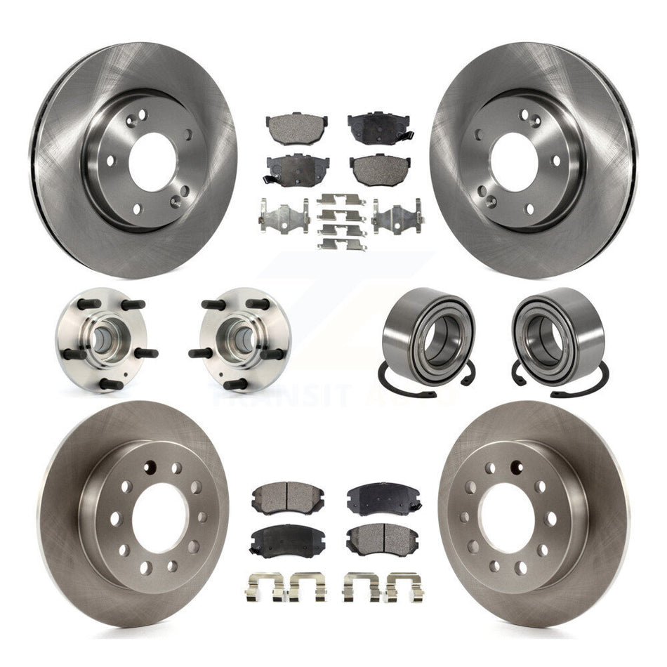 Front Rear Wheel Hub Bearings Assembly Disc Brake Rotors And Semi-Metallic Pads Kit (10Pc) For Hyundai Tiburon KBB-106323