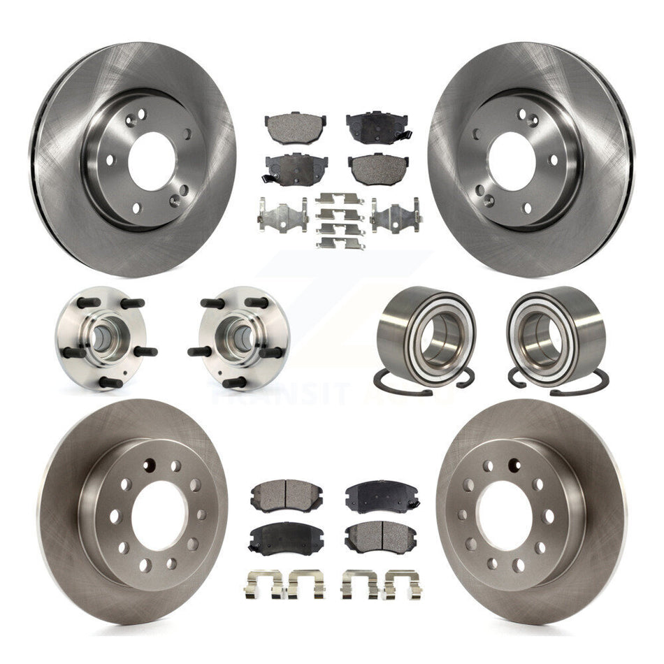 Front Rear Wheel Hub Bearings Assembly Disc Brake Rotors And Semi-Metallic Pads Kit (10Pc) For Hyundai Tiburon KBB-106324