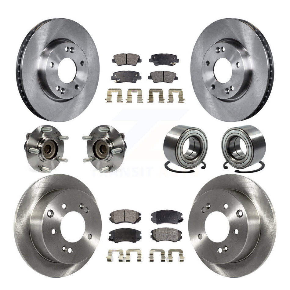 Front Rear Wheel Hub Bearings Assembly Disc Brake Rotors And Semi-Metallic Pads Kit (10Pc) For Kia Soul KBB-106338