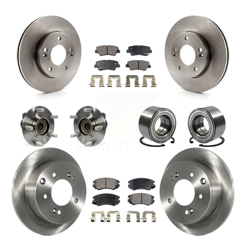 Front Rear Wheel Hub Bearings Assembly Disc Brake Rotors And Semi-Metallic Pads Kit (10Pc) For Kia Soul KBB-106340
