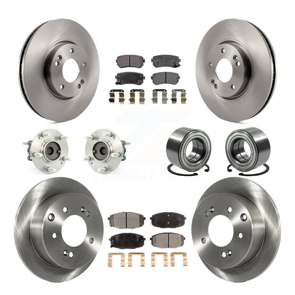Front Rear Wheel Hub Bearings Assembly Disc Brake Rotors And Semi-Metallic Pads Kit (10Pc) For Kia Forte Koup Forte5 KBB-106343
