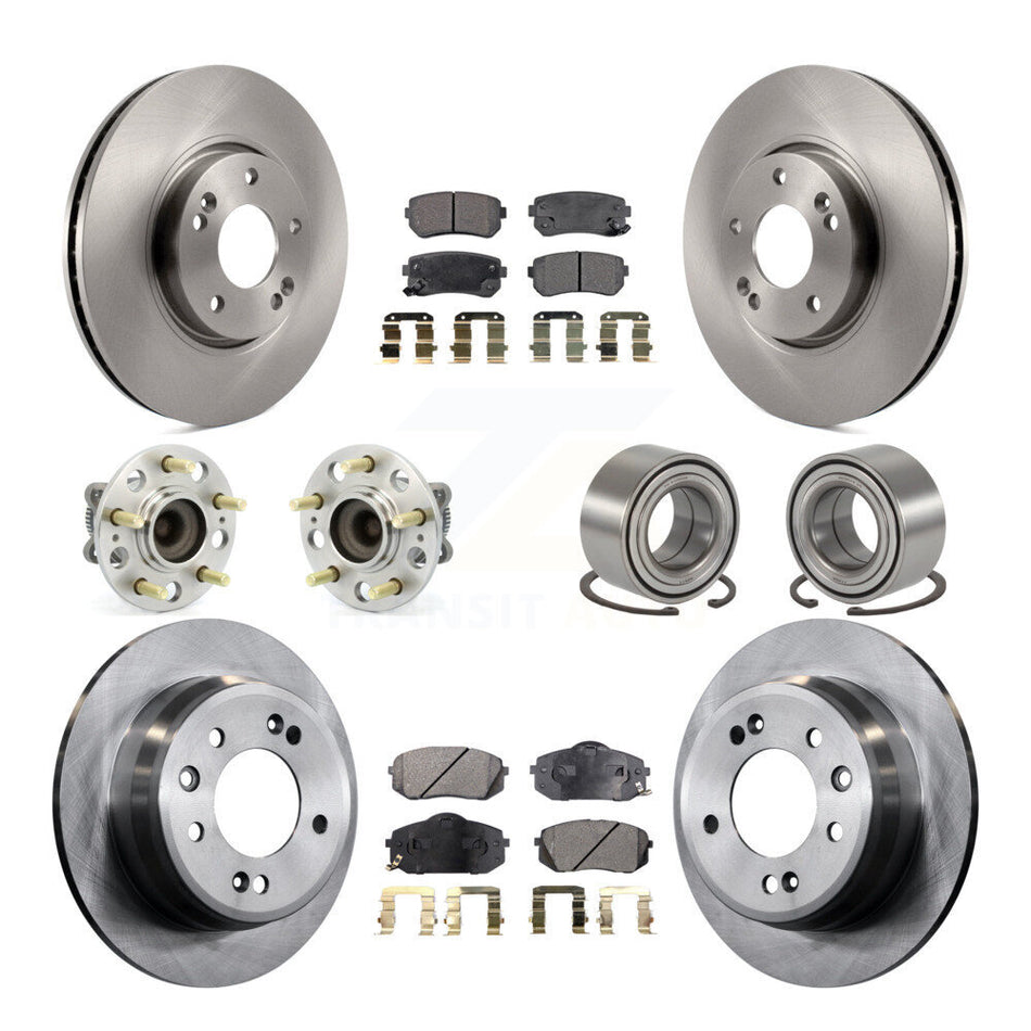 Front Rear Wheel Hub Bearings Assembly Disc Brake Rotors And Semi-Metallic Pads Kit (10Pc) For Kia Sportage Hyundai Tucson FWD KBB-106349