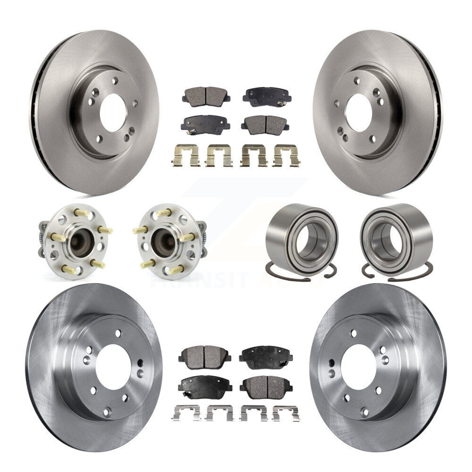 Front Rear Wheel Hub Bearings Assembly Disc Brake Rotors And Semi-Metallic Pads Kit (10Pc) For Hyundai Sonata Kia Optima KBB-106350