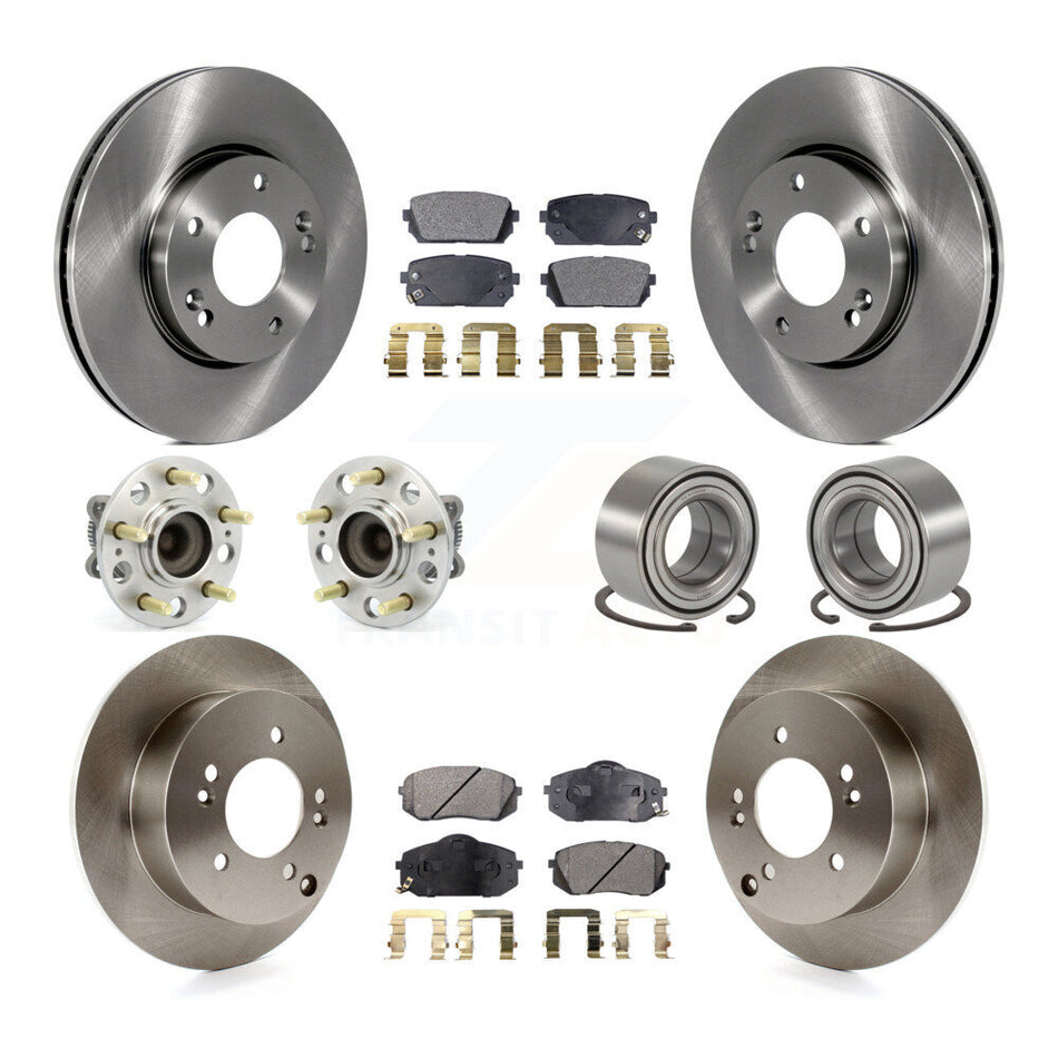 Front Rear Wheel Hub Bearings Assembly Disc Brake Rotors And Semi-Metallic Pads Kit (10Pc) For 2008-2009 Kia Rondo KBB-106353