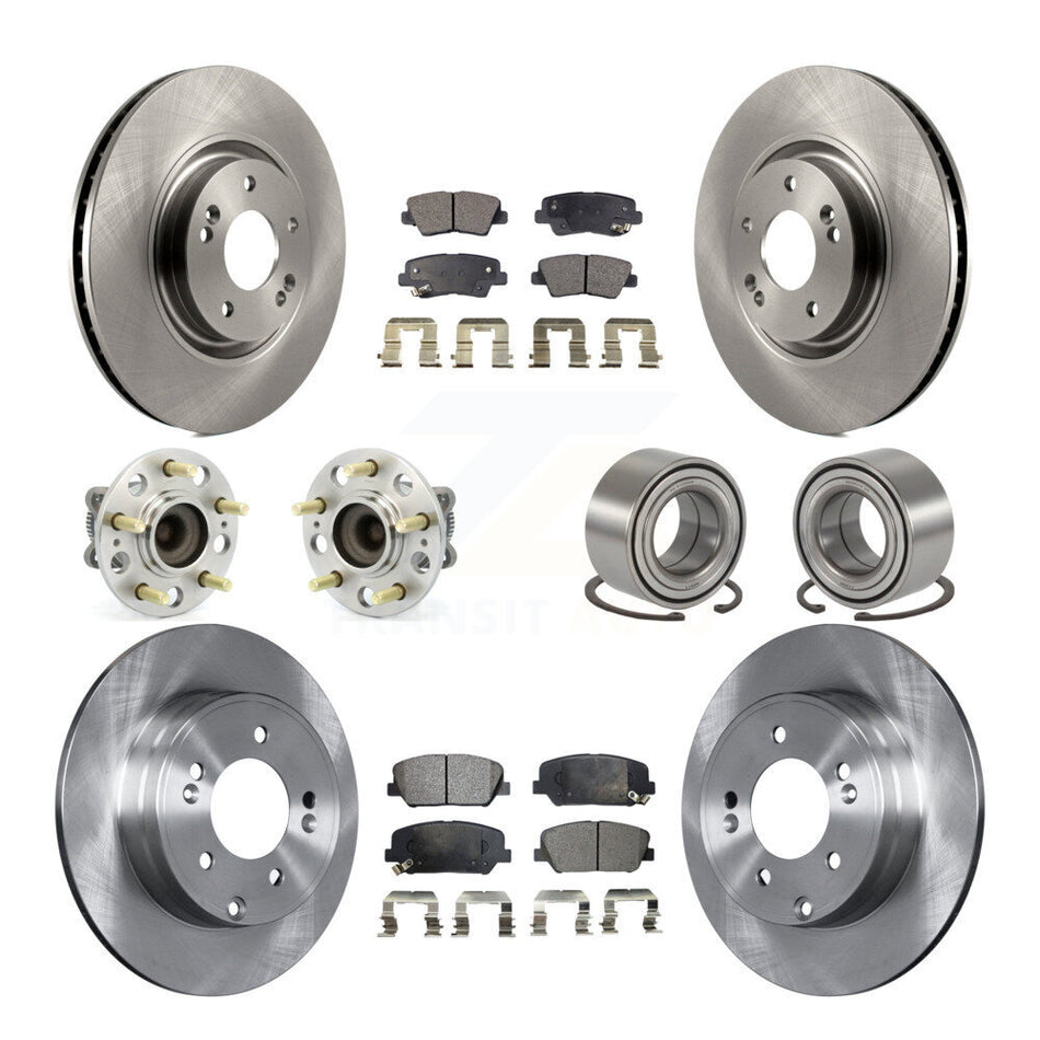 Front Rear Wheel Hub Bearings Assembly Disc Brake Rotors And Semi-Metallic Pads Kit (10Pc) For Kia Optima 2.0L KBB-106354