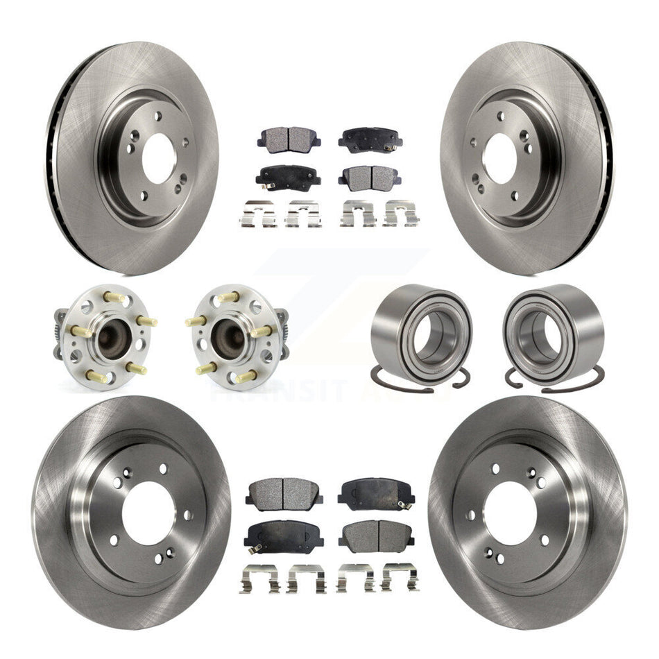 Front Rear Wheel Hub Bearings Assembly Disc Brake Rotors And Semi-Metallic Pads Kit (10Pc) For 2013 Kia Optima 2.0L With Electric Parking KBB-106355