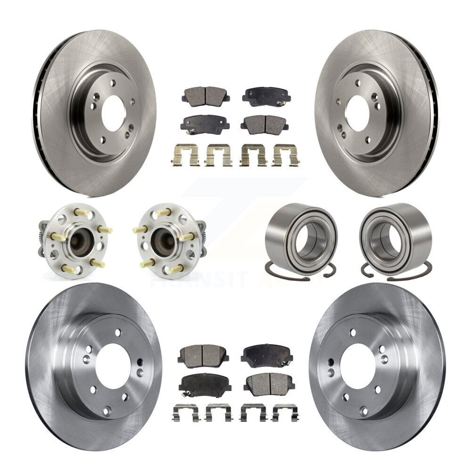 Front Rear Wheel Hub Bearings Assembly Disc Brake Rotors And Semi-Metallic Pads Kit (10Pc) For Hyundai Azera KBB-106356