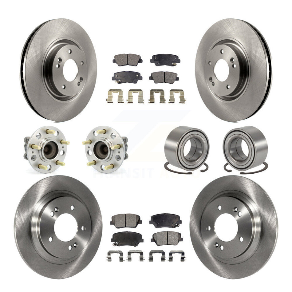 Front Rear Wheel Hub Bearings Assembly Disc Brake Rotors And Semi-Metallic Pads Kit (10Pc) For 2016-2017 Hyundai Azera Limited KBB-106357