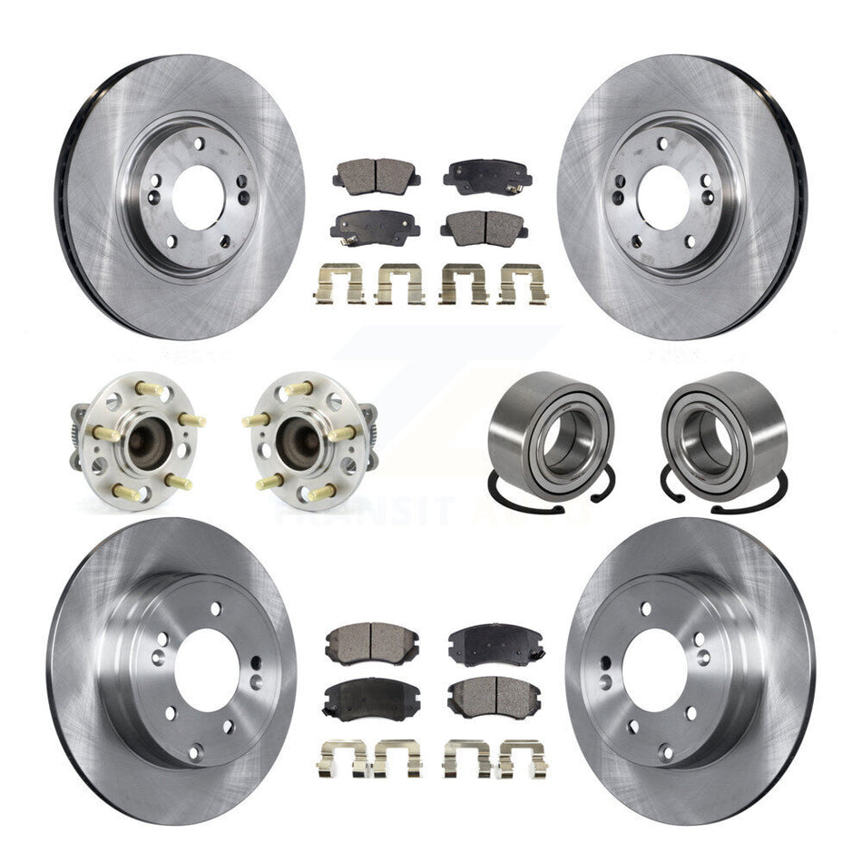 Front Rear Wheel Hub Bearings Assembly Disc Brake Rotors And Semi-Metallic Pads Kit (10Pc) For 2011 Hyundai Azera KBB-106358