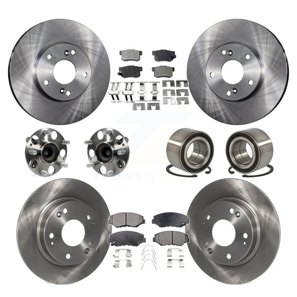 Front Rear Wheel Hub Bearings Assembly Disc Brake Rotors And Semi-Metallic Pads Kit (10Pc) For Honda Civic KBB-106371