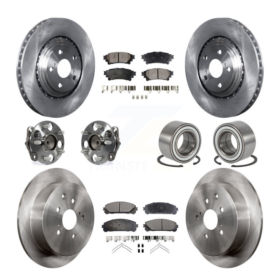 Front Rear Wheel Hub Bearings Assembly Disc Brake Rotors And Semi-Metallic Pads Kit (10Pc) For 2011-2020 Toyota Sienna FWD KBB-106378