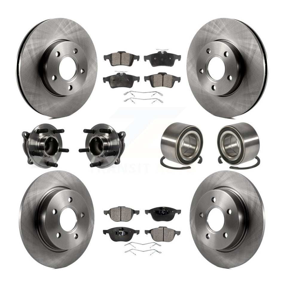 Front Rear Wheel Hub Bearings Assembly Disc Brake Rotors And Semi-Metallic Pads Kit (10Pc) For Ford Focus Without Active Park Assist KBB-106379