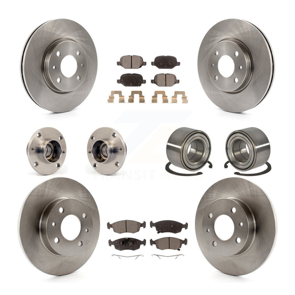 Front Rear Wheel Hub Bearings Assembly Disc Brake Rotors And Semi-Metallic Pads Kit (10Pc) For Fiat 500 KBB-106382