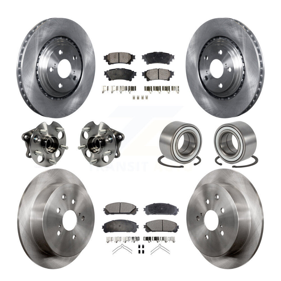 Front Rear Wheel Hub Bearings Assembly Disc Brake Rotors And Semi-Metallic Pads Kit (10Pc) For 2011-2020 Toyota Sienna AWD KBB-106383