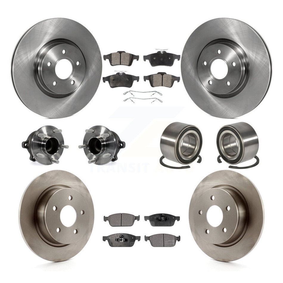 Front Rear Wheel Hub Bearings Assembly Disc Brake Rotors And Semi-Metallic Pads Kit (10Pc) For 2013-2016 Ford Escape FWD with 2.0L Without Parking Assist KBB-106399