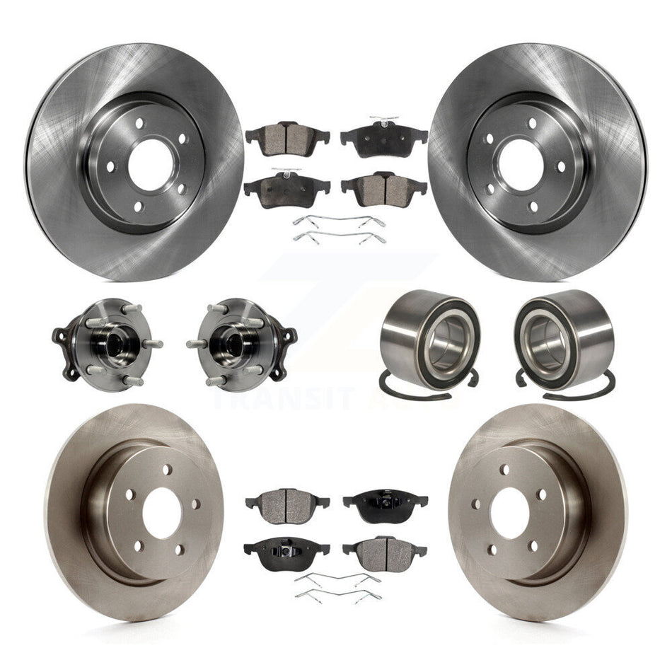 Front Rear Wheel Hub Bearings Assembly Disc Brake Rotors And Semi-Metallic Pads Kit (10Pc) For 2015-2016 Ford Escape AWD with 2.5L KBB-106406