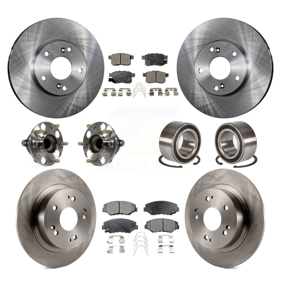 Front Rear Wheel Hub Bearings Assembly Disc Brake Rotors And Semi-Metallic Pads Kit (10Pc) For Honda Accord KBB-106419