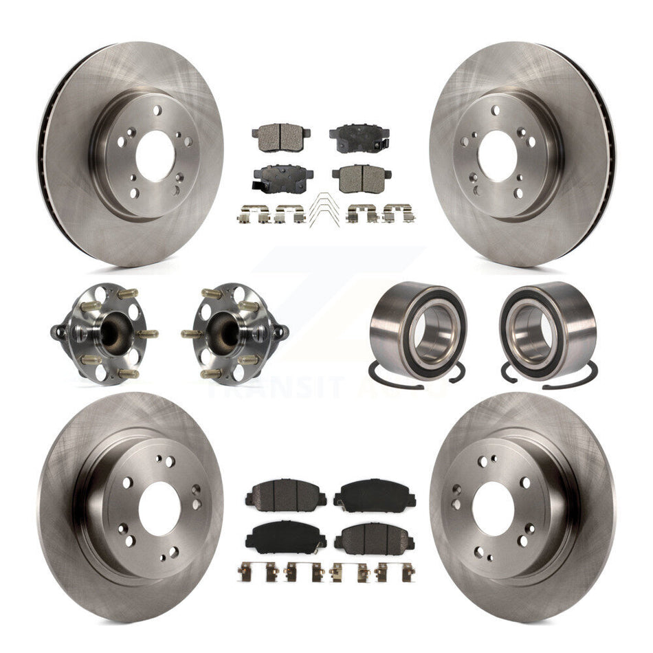 Front Rear Wheel Hub Bearings Assembly Disc Brake Rotors And Semi-Metallic Pads Kit (10Pc) For Honda Accord KBB-106420