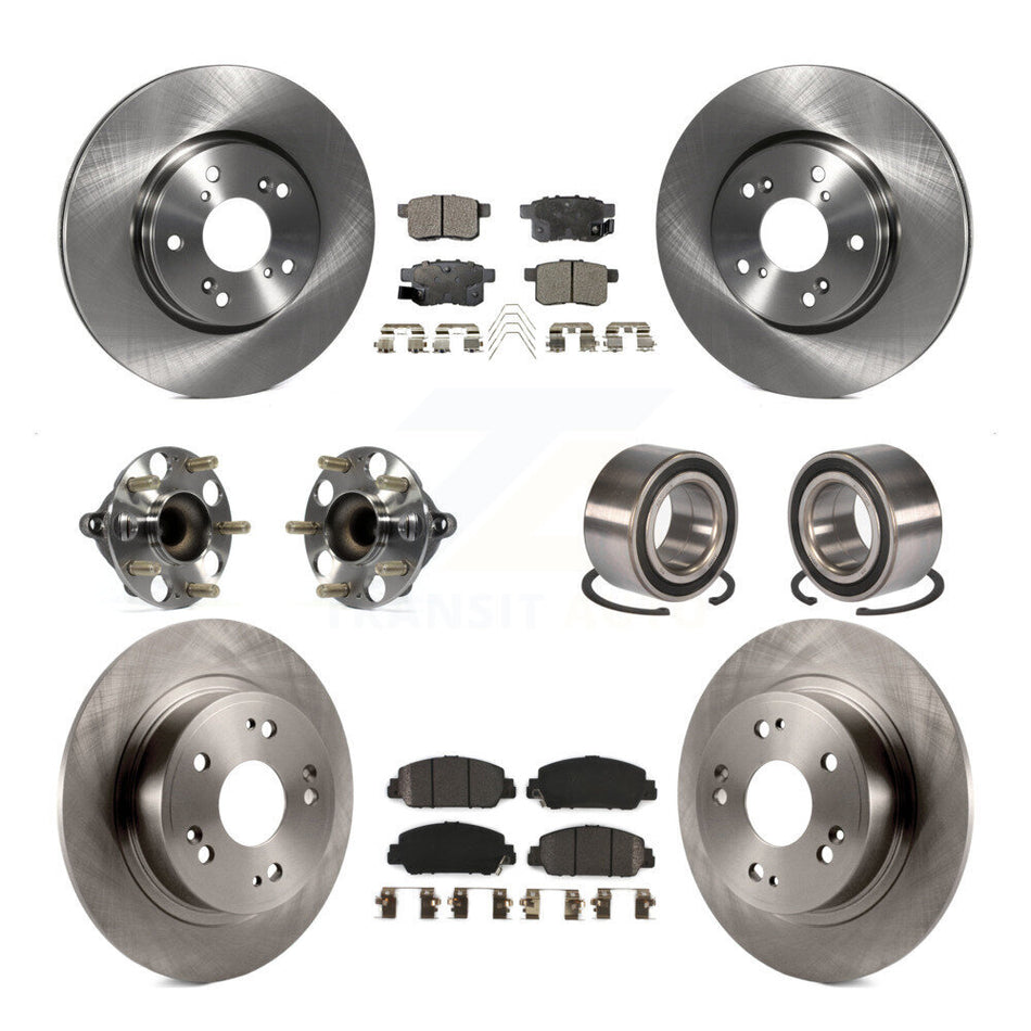 Front Rear Wheel Hub Bearings Assembly Disc Brake Rotors And Semi-Metallic Pads Kit (10Pc) For Honda Accord KBB-106421