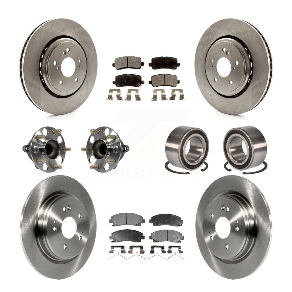 Front Rear Wheel Hub Bearings Assembly Disc Brake Rotors And Semi-Metallic Pads Kit (10Pc) For 2015-2019 Acura TLX FWD KBB-106422