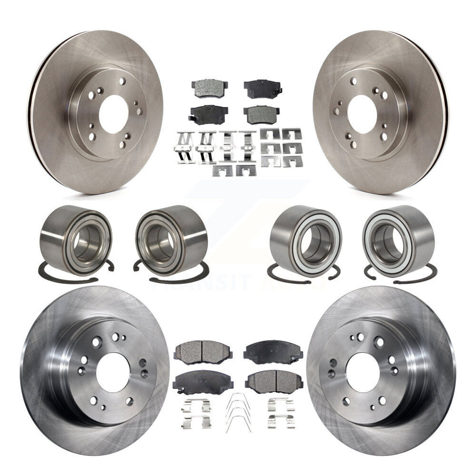 Front Rear Wheel Bearings Disc Brake Rotors And Semi-Metallic Pads Kit (10Pc) For Honda CR-V KBB-106446