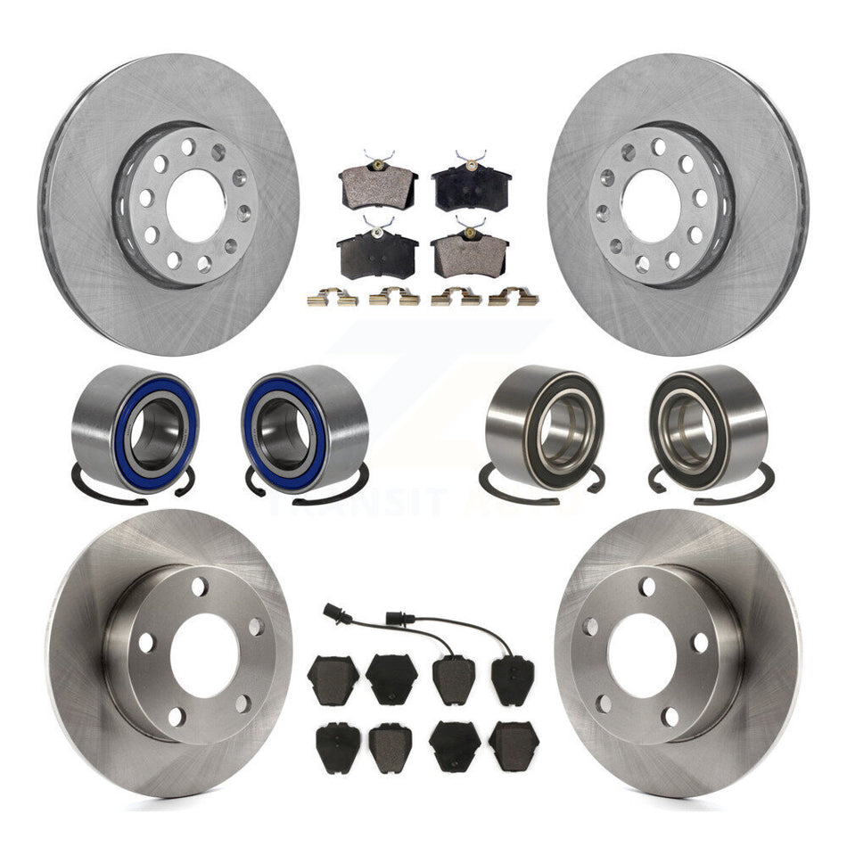 Front Rear Wheel Bearings Disc Brake Rotors And Semi-Metallic Pads Kit (10Pc) For 2002 Volkswagen Passat AWD with 2.8L With Dual Piston Caliper KBB-106457