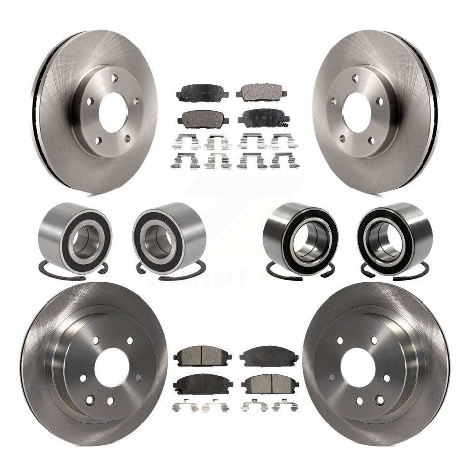 Front Rear Wheel Bearings Disc Brake Rotors And Semi-Metallic Pads Kit (10Pc) For 2005-2006 Nissan X-Trail FWD KBB-106479