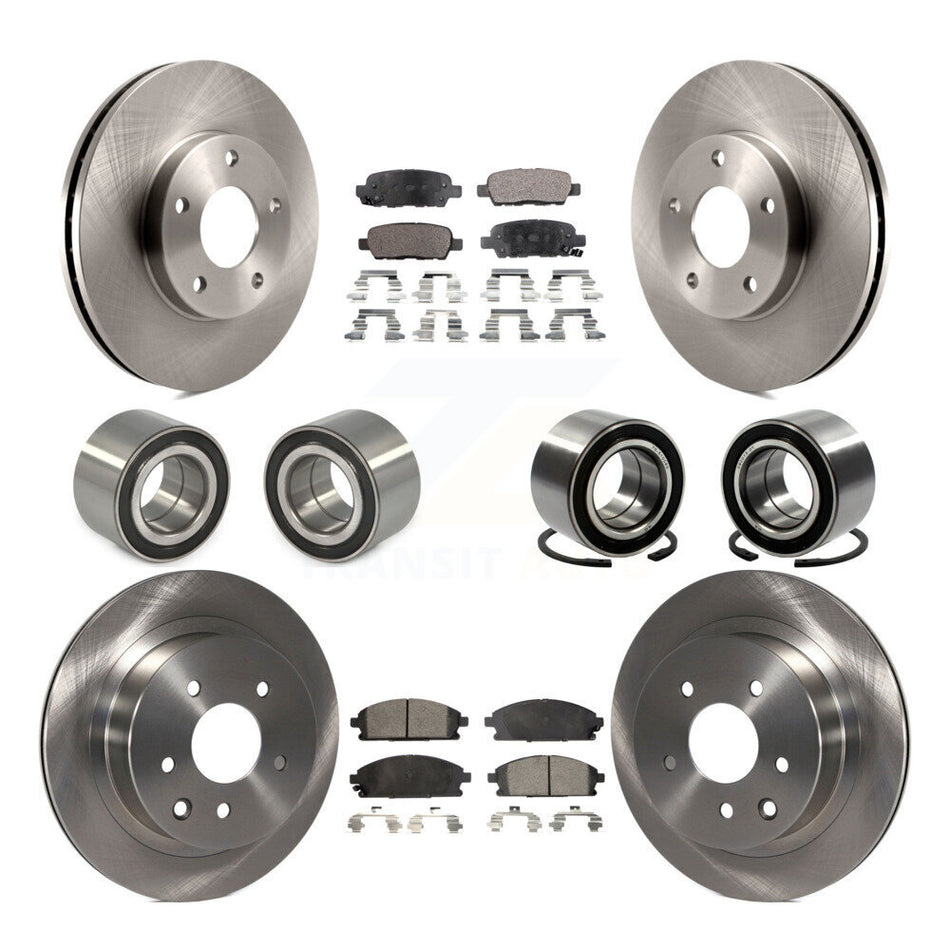 Front Rear Wheel Bearings Disc Brake Rotors And Semi-Metallic Pads Kit (10Pc) For Nissan X-Trail KBB-106480