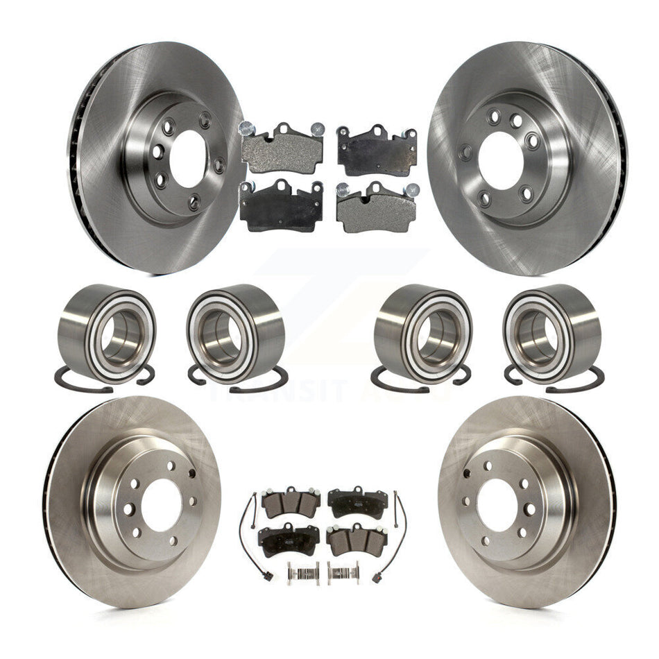 Front Rear Wheel Bearings Disc Brake Rotors And Semi-Metallic Pads Kit (10Pc) For 2011-2012 Audi Q7 With 358mm Diameter Rotor KBB-106506