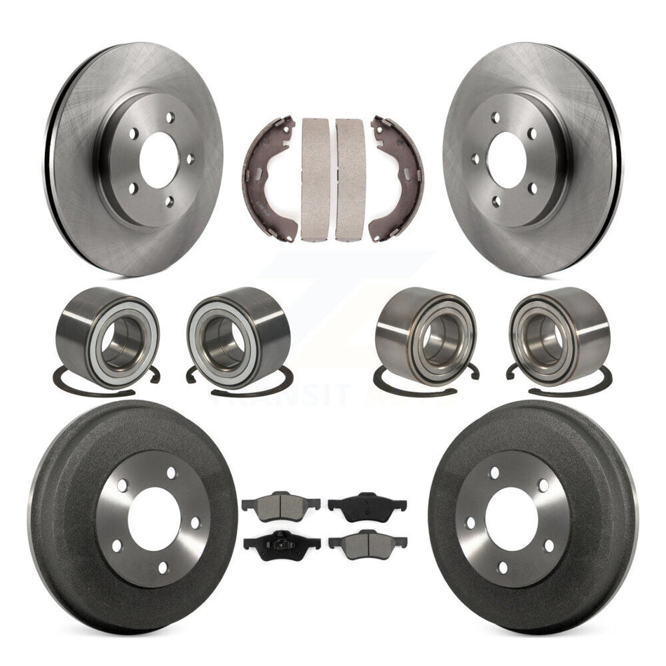 Front Rear Wheel Bearings Disc Brake Rotors And Semi-Metallic Pads Shoes Kit (10Pc) For Ford Escape Mercury Mariner Mazda Tribute KBB-106509