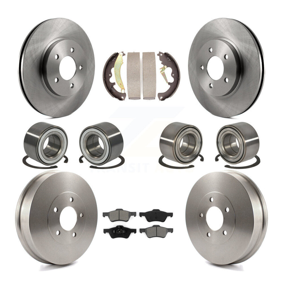 Front Rear Wheel Bearings Disc Brake Rotors And Semi-Metallic Pads Shoes Kit (10Pc) For Ford Escape Mercury Mariner Mazda Tribute KBB-106511