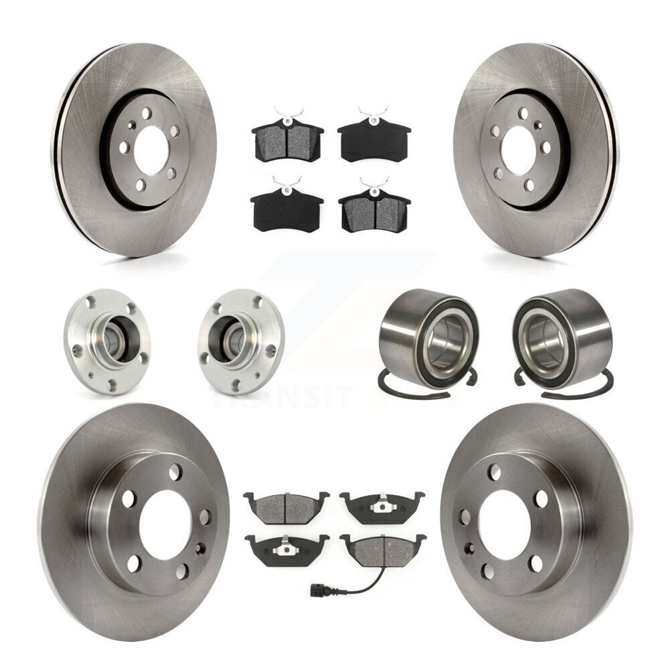Front Rear Wheel Hub Bearings Assembly Disc Brake Rotors And Semi-Metallic Pads Kit (10Pc) For 2000-2001 Volkswagen Golf 2.0L With 288mm Diameter Rotor KBB-106518