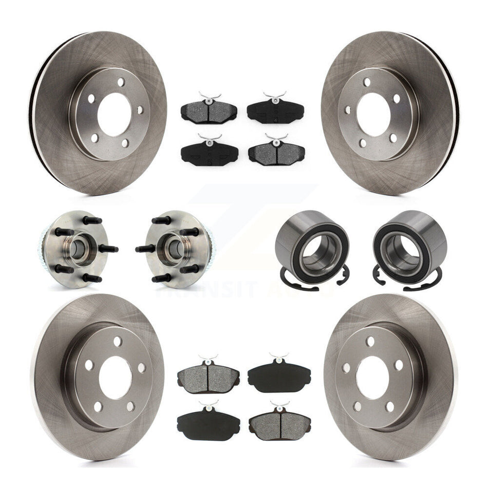 Front Rear Wheel Hub Bearings Assembly Disc Brake Rotors And Semi-Metallic Pads Kit (10Pc) For Ford Taurus Mercury Sable Lincoln Continental KBB-106527