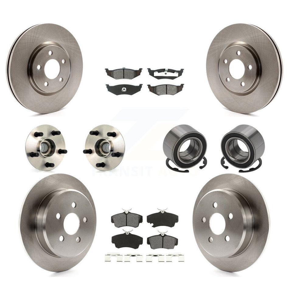 Front Rear Wheel Hub Bearings Assembly Disc Brake Rotors And Semi-Metallic Pads Kit (10Pc) For 2007 Chrysler PT Cruiser Turbocharged KBB-106534