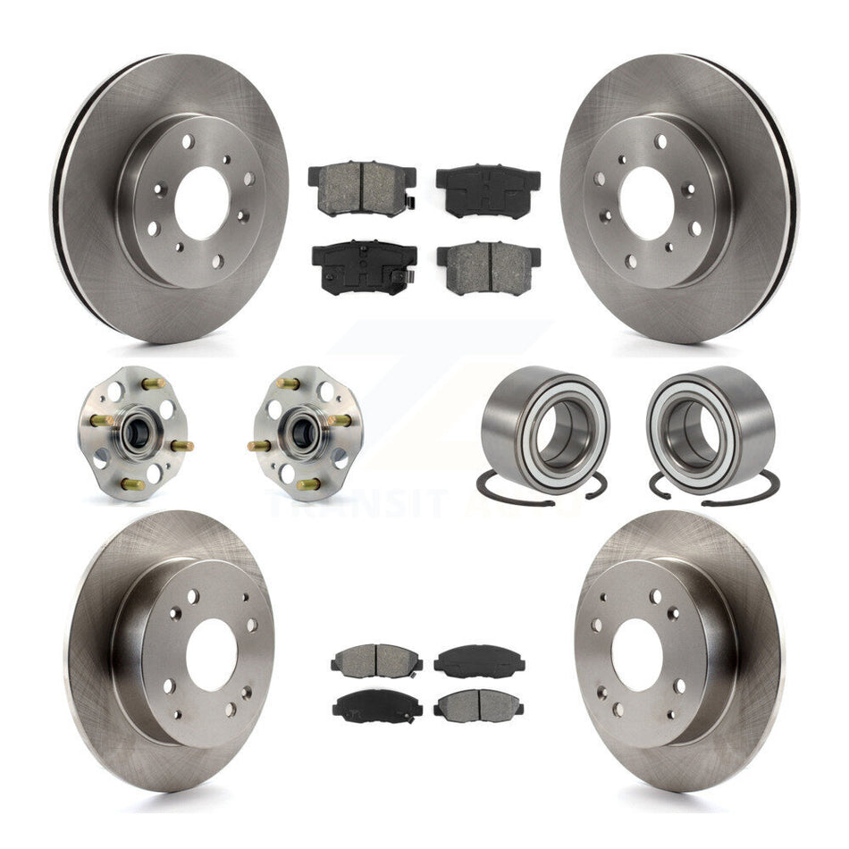 Front Rear Wheel Hub Bearings Assembly Disc Brake Rotors And Semi-Metallic Pads Kit (10Pc) For 1998-2002 Honda Accord Coupe with 2.3L Drum rear brakes Non-ABS KBB-106539