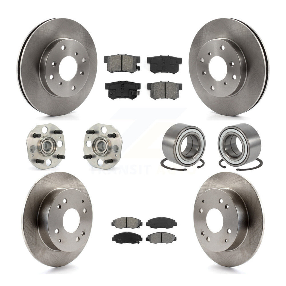 Front Rear Wheel Hub Bearings Assembly Disc Brake Rotors And Semi-Metallic Pads Kit (10Pc) For 1998-2002 Honda Accord Coupe with 2.3L 4-Wheel ABS KBB-106541