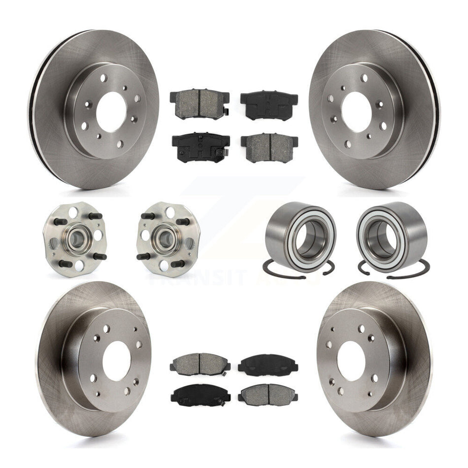 Front Rear Wheel Hub Bearings Assembly Disc Brake Rotors And Semi-Metallic Pads Kit (10Pc) For 1998-2002 Honda Accord Sedan with 2.3L 4-Wheel ABS KBB-106542