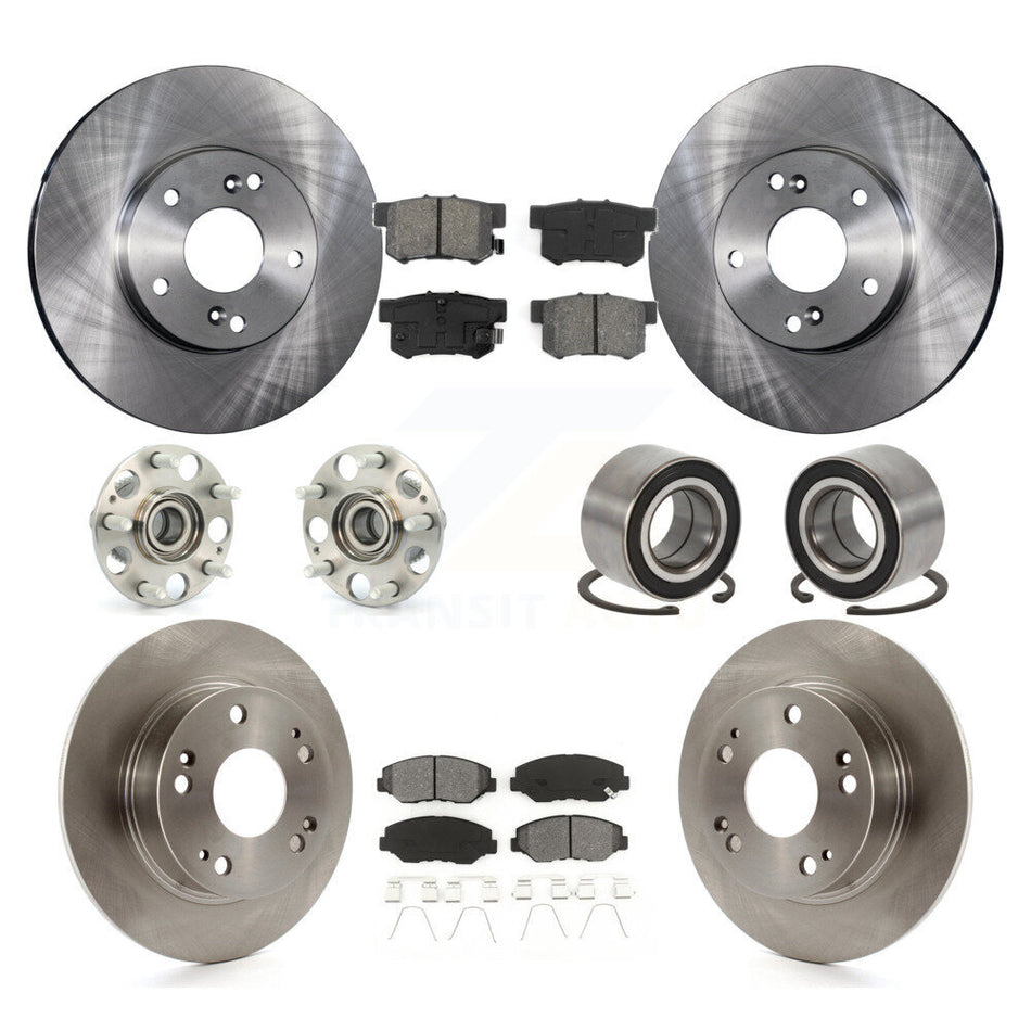 Front Rear Wheel Hub Bearings Assembly Disc Brake Rotors And Semi-Metallic Pads Kit (10Pc) For Honda Accord Excluding Vehicles Built Canadian Market KBB-106558