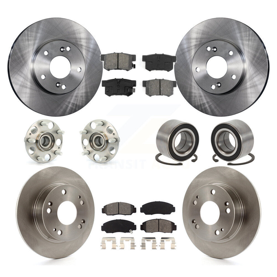 Front Rear Wheel Hub Bearings Assembly Disc Brake Rotors And Semi-Metallic Pads Kit (10Pc) For Honda Accord KBB-106559