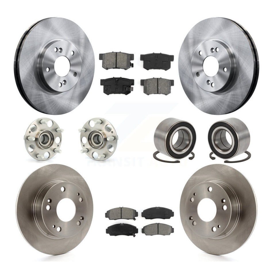Front Rear Wheel Hub Bearings Assembly Disc Brake Rotors And Semi-Metallic Pads Kit (10Pc) For Honda Accord KBB-106560